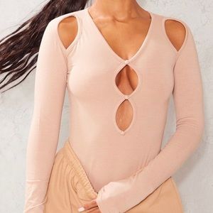 Sexy tan deep v thong bodysuit